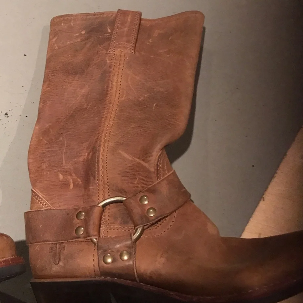 Frye Brown Leather Harness Ankle Booties - Picture 6 of 12